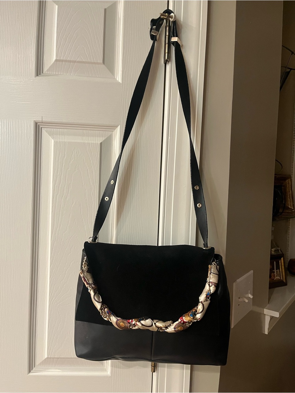 Black Shoulder Bag with Decorative Chain Accent